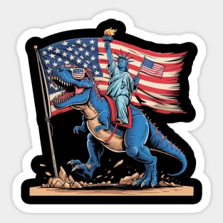 Dino Statue Of Liberty 4th Of July American Flag Sticker